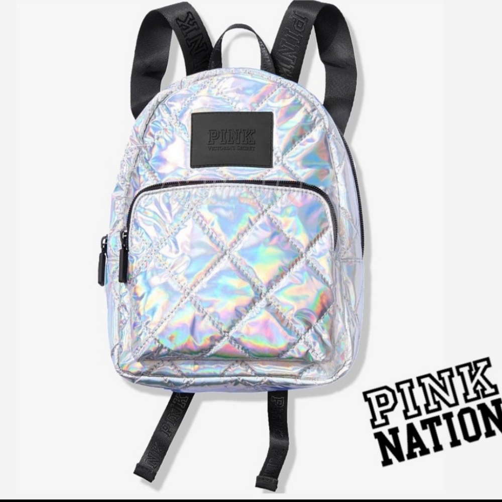 VS PINK Quilted Holographic Mini Backpack